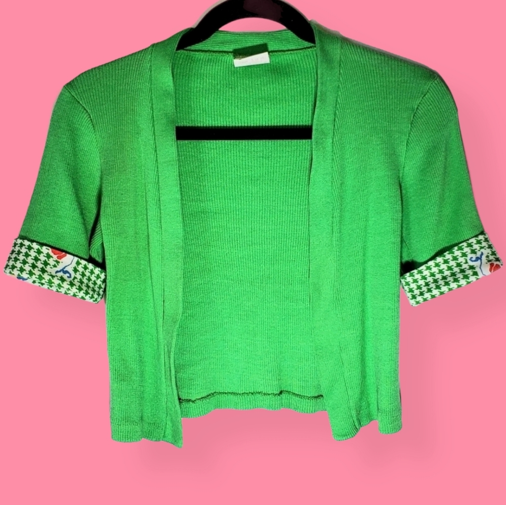 Vintage Houndstooth Accent Cuffs  Green Jacket cover-up